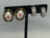 Vintage Cloisonné Earrings Rhinestones Avon & Brooch - 3