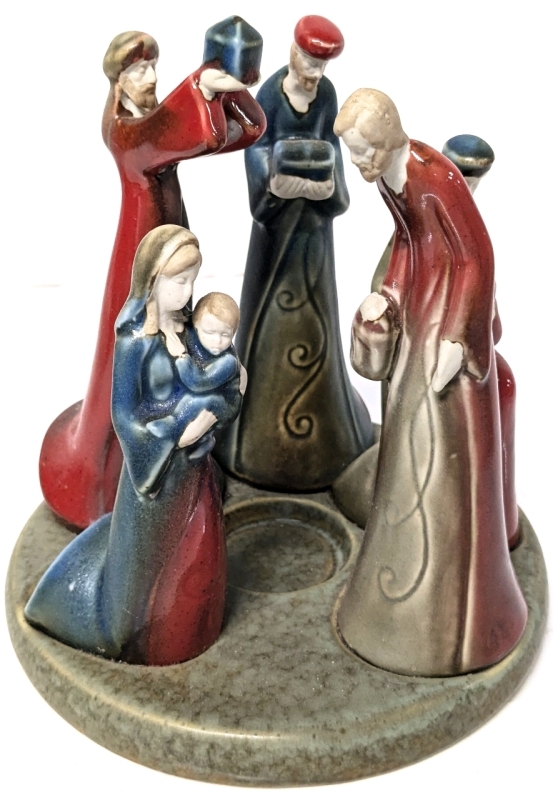 Ceramic Nativity "Circle of Friends" Candle Holder | 7" Diameter x 7.25" Tall