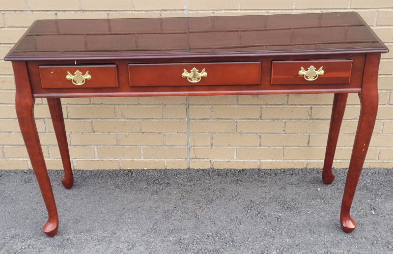 3-Drawer Hallway Table . Measures 47.5"×15.5" & 30" tall . Minor wear with some minor scuffs on top