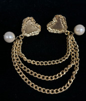 Vintage Scrolled Heart Double 3 strand Chatelaine Brooch.