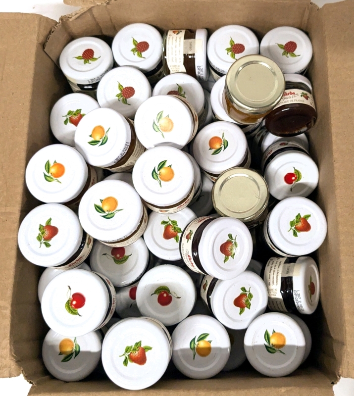 Box of Assorted New D'Arbo Fruit Spreads (22ml) & Action Vale 3-Fruit Marmalades (25ml) | Best Before Between 2023-3024 | Sold As-Is