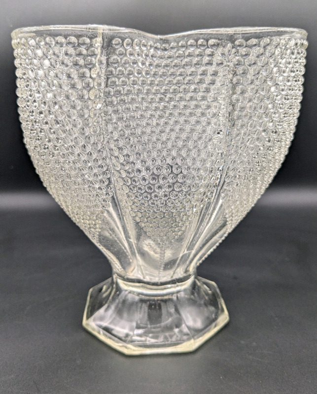 Vintage 1000 Eye Clear Hobnail Glass Ruffled Vase Unsigned L.E. Smith | 7.75" Tall