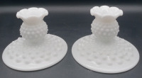 Set Of 2 Vintage Unsigned Fenton Hobnail Milk Glass Candle Holders