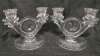 Clear Depression Glass Double Light Candle Holders with Corn Flower Etching . Measures 5 3/4" tall