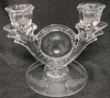 Clear Depression Glass Double Light Candle Holders with Corn Flower Etching . Measures 5 3/4" tall - 2