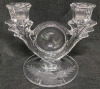 Clear Depression Glass Double Light Candle Holders with Corn Flower Etching . Measures 5 3/4" tall - 3