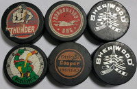 Six (6) Vintage Hockey Pucks