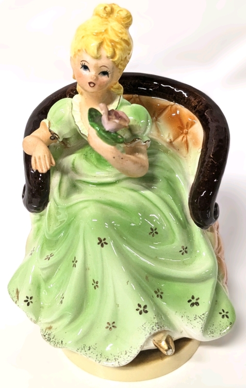 Vintage Porcelain Girl in Chair Music Box | Made in Japan | Working! | 6.25" Tall