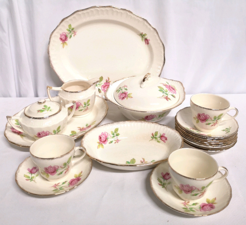 20 Vintage Swinnertons Luxor Vellum Serving Dishes + Cups & Saucers - Made in England