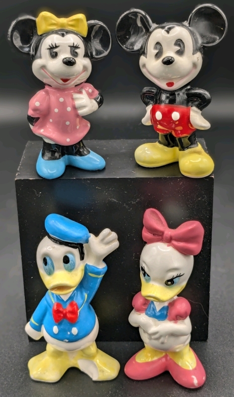 Vintage Disney Ceramic Characters : Mickey & Minnie Mouse + Donald & Daisy Duck | 2.75" Tall ea | Made in Japan