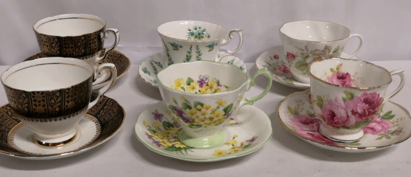 6 Vintage Cups & Saucers - Royal Albert, Royal Stafford & Royal Minster