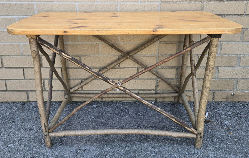 Small Wooden Coffee Table With Base Made Of Sticks ( 31" x 16" x 19.5" )