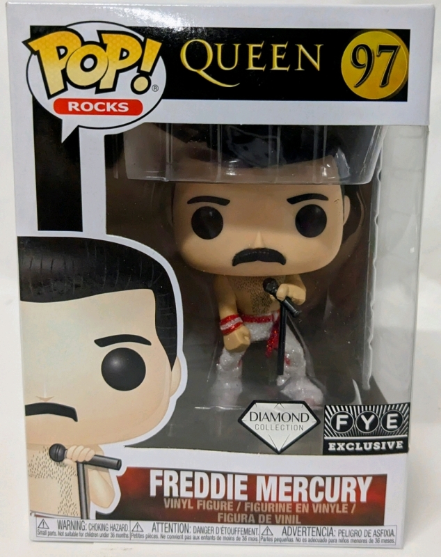 New Funko Pop! Rocks #97 Queen Freddie Mercury Vinyl Figure | Diamond Collection/ FYE Exclusive