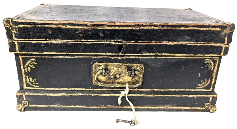 Vintage (Possibly Antique) Wooden Chest with Key, Working Lock & Inner Tray | 10" x 19.25" x 9" Tall