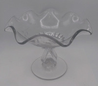 Cornflower Glass Pedestal Bowl with 1 glass cup, 1 Small Glass Pitcher 6 3/4" diameter, 5 1/2 tall.