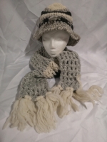 Vintage Hand-Knit Wool Adult Hat and Scarf