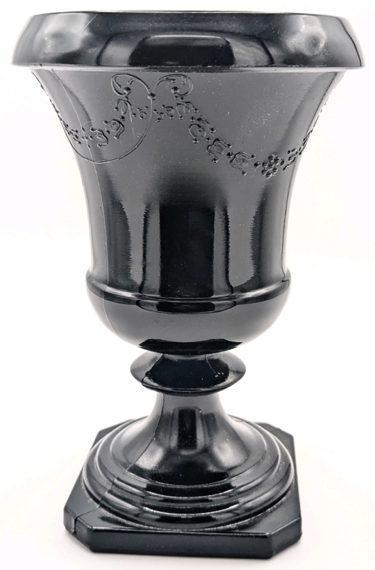 Vintage Unsigned LE SMITH Amethyst Black Pressed Glass Garland Urn-Style Vase | 7.25" Tall