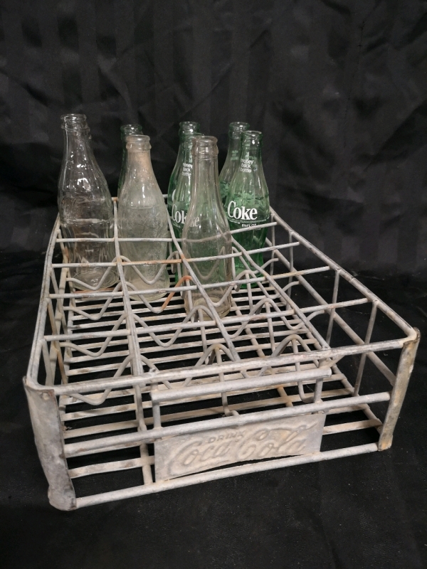 Vintage Metal Coca Cola 24 Bottle Holder + Coca Cola Bottles