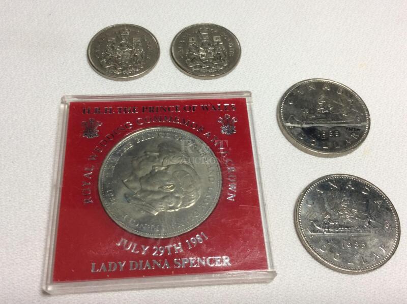 1981 Royal Wedding Commemorative Crown Coin & Canadian Coins