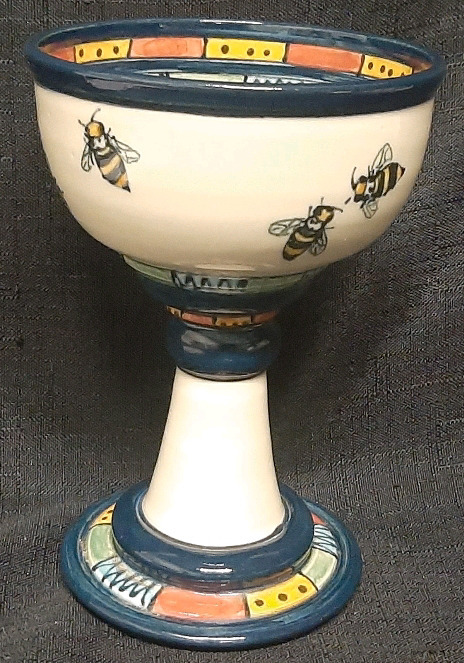 Signed Vintage Ceramic Bee Themed Chalice - 6" Tall