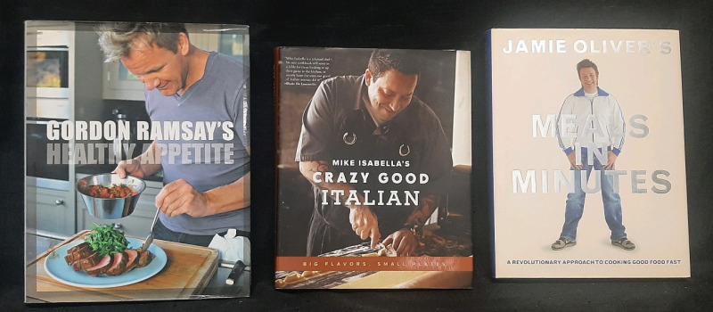 3 Hardcover Cookbooks ft. Gordon Ramsay, Mike Isabella, Jamie Oliver - 8 X 11