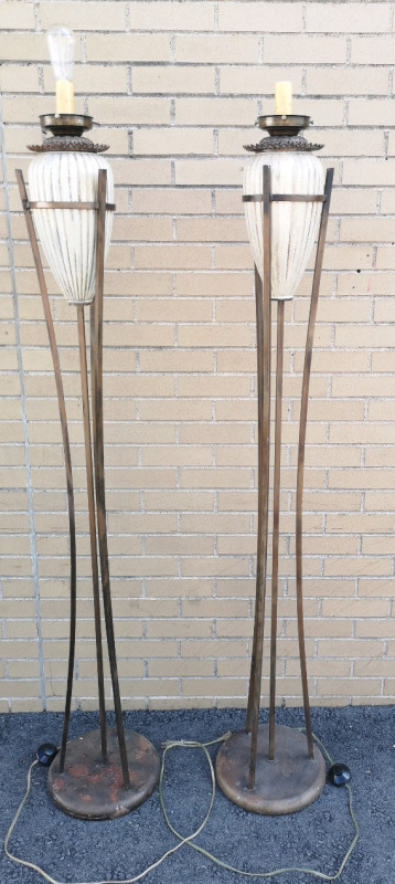 Pair of Vintage Heavy Metal Floor Lamps - Working 68" Tall