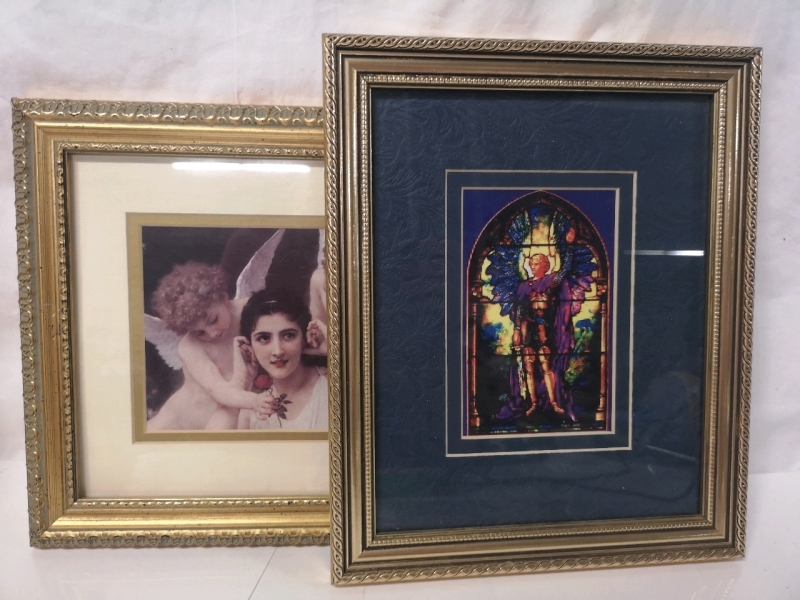 2 Framed Angel Pictures - 9.5 by 11.5" & 10 by 12"