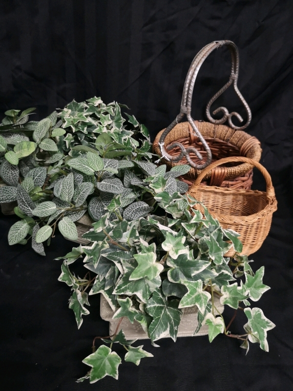 4 Artificial Plants + Decorative Baskets