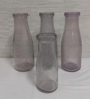 Vintage Milk Bottles City Dairy Co Set of 4 , Tallest standing 8 1/2" , Smaller Example 6 1/2" Purple