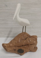 Pelican Standing On Wood Base John Perry 7" Tall x 5" Wide