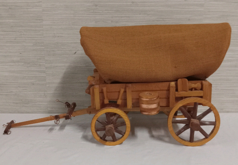 Vintage Wooden Miniature Covered Wagon Folk Art 23" Length x 11" Tall