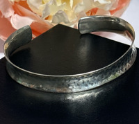 925 Sterling Silver Hammered Concave Open Cuff Bracelet