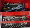 Large Toolbox with Assorted Tools. Toolbox Measures 9" by 10" by 21" Long.