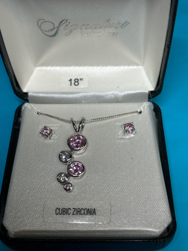 925 Italy Cubic Zirconia Necklace & Earring Set Boxed