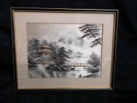 Vintage Framed Embroidered Artwork - 15.5" Wide and 12.5" Tall