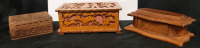 Vintage Carved Wooden Jewellery Box + 2 Small Wooden Boxes