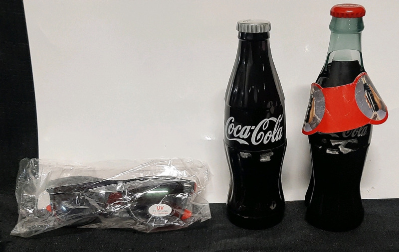 Vintage Coca Cola Stapler + Coca Cola Flashlight + Coca Cola Branded Glasses