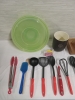 Kitchen Cooking Spoons ,Spatula, Whisk, Plastic Fruit Vegetable Server with Lid , Wooden Napkin Holder, Betty Crocker Paring Knife in Packaging, BBQ Lighter Working