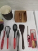 Kitchen Cooking Spoons ,Spatula, Whisk, Plastic Fruit Vegetable Server with Lid , Wooden Napkin Holder, Betty Crocker Paring Knife in Packaging, BBQ Lighter Working - 2