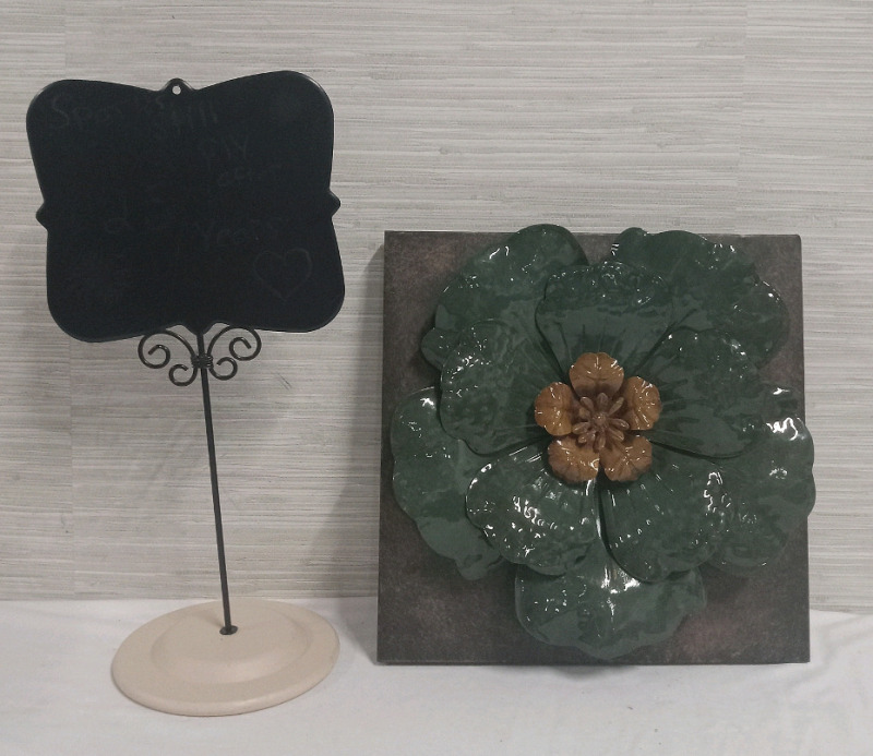 Vintage Flower Metal Wall Art 11 3/4" x 11 3/4" And Decorative Writing Note Board Kitchen 15 1/2" Tall