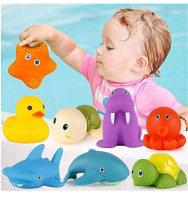 New Bath Toys Pool Toys for Toddlers, 8 PCS Bathtub Floating Animals and Wind-up Turtle Baby Bath Toys<br/>