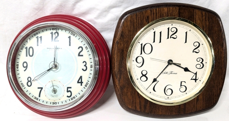 2 Vintage Wall Clocks | Sterling & Noble Model No. 9 | Seth Thomas Wood Clock Made in USA