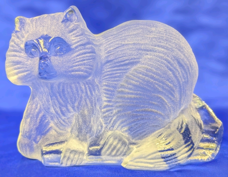 Vintage Handmade Frosted Glass Raccoon Paperweight | 7" x 4.75" Tall | Made in USA