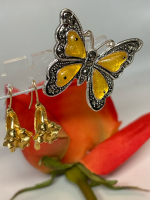 Art Glass Glowing Butterfly Brooch MONET Sheppard hook Earrings