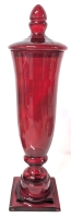 Vintage Ruby Over Clear Pressed Glass Tall Lidded Urn | 17" Tall