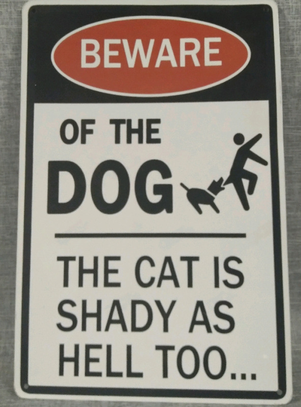 New "Warning Beware Of Dog" Metal Tin Sign 12x8"
