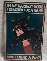 New Black Cat Metal Sign - 1ft X 8"