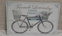 New Paris France Laundry Metal Sign - 12" X 8"