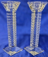 Pair of Vintage Geometric Crystal Candle Holders | 8" Tall ea