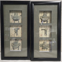 2 New | Chinese Framed Art Frames With Vessels ( 8" x 16" )